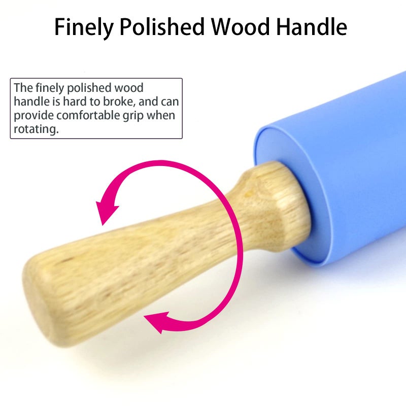 Remeel Silicone Rolling Pin for Baking Non-stick Rolling Pin Dough Roller Wooden Handle Kitchen Accessories Pastry Roller - Image 3
